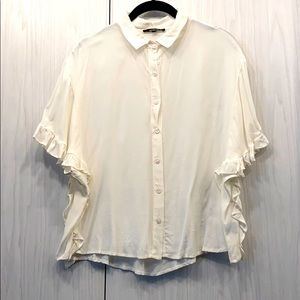Side ruffle bat wing blouse
